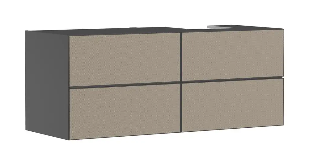 Waschtischunterschrank in Schiefergrau mit vier Schubkästen. Geeignet für Konsolen und Aufsatzwaschtische, hergestellt von Hansgrohe.
